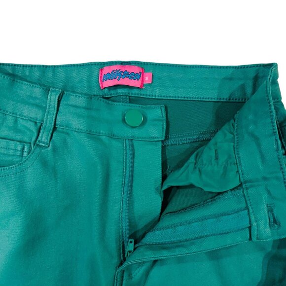 Edikted Pants Womens MED Green High Rise Flare Bell Bottom Stretch Zip Fly - Picture 9 of 11
